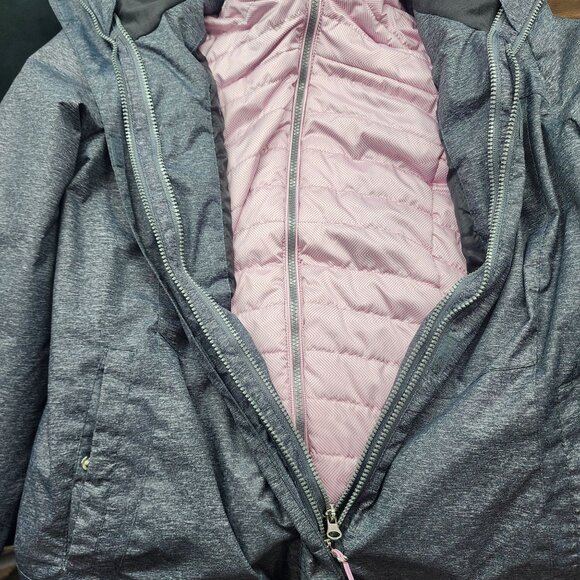 Womens Gray & Pink Zeroxposur Hooded Coat Jacket Full Zip Double layer Size L - Picture 10 of 13